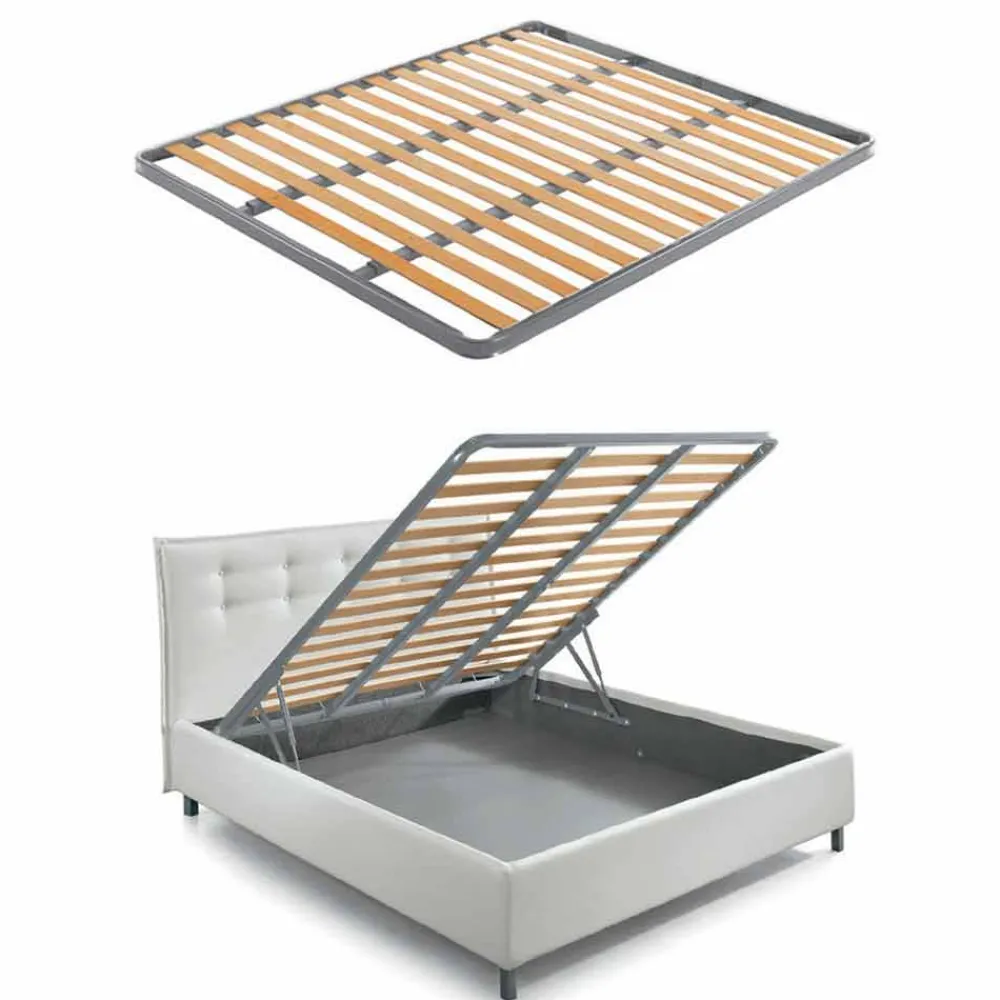 Viadurini Night Design Maßgeschneiderte Möbel|Polsterbetten-Stoff Doppelbett mit Behälter Made in Italy - Paolo