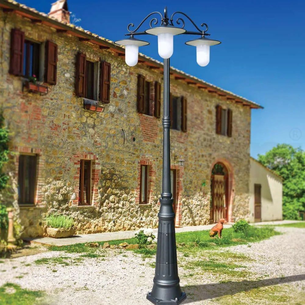 Viadurini Lighting Gartenlampion-Straßenlampe im Vintage-Stil mit 3 Lichtern aus grauem Aluminium, hergestellt in Italien – Belen