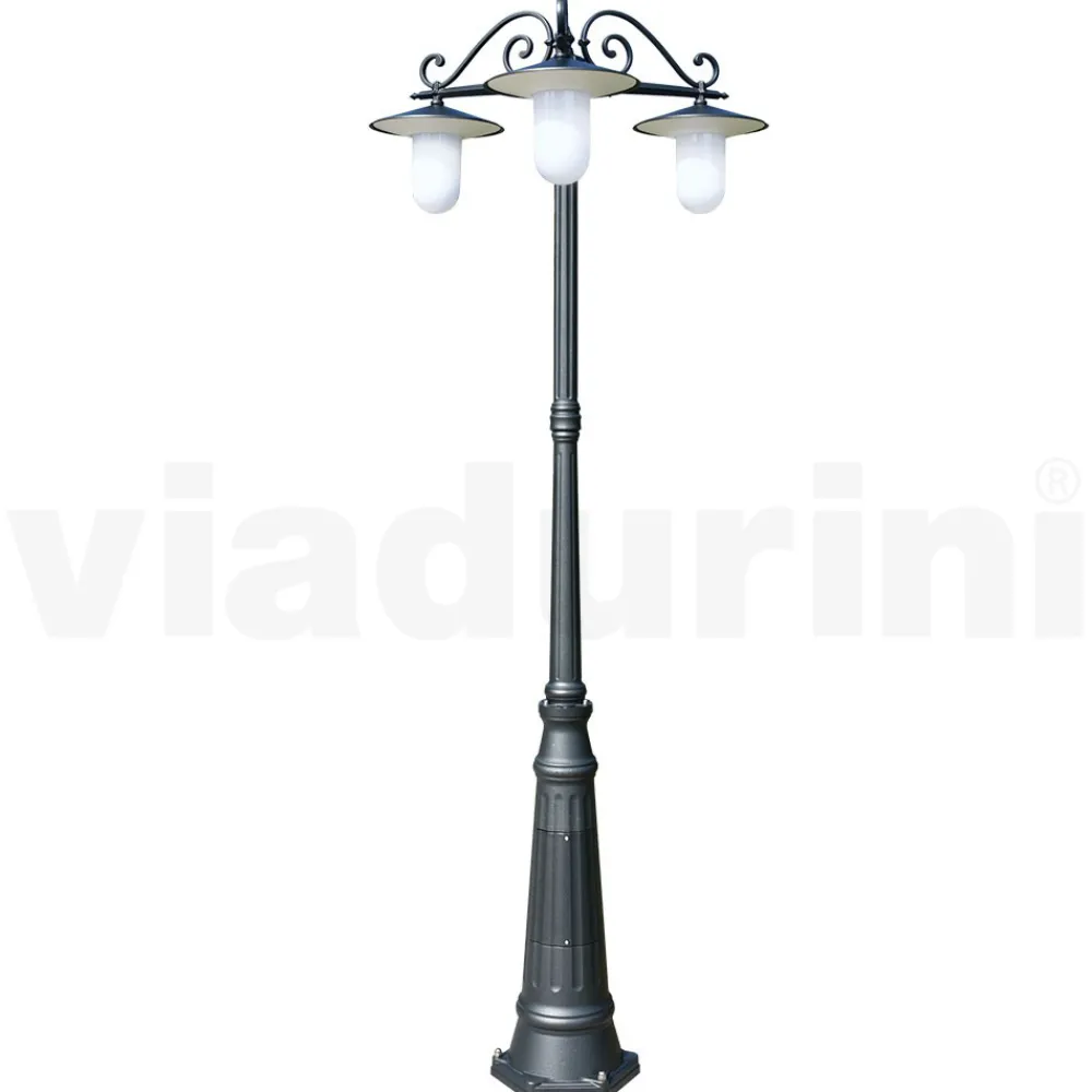 Viadurini Lighting Gartenlampion-Straßenlampe im Vintage-Stil mit 3 Lichtern aus grauem Aluminium, hergestellt in Italien – Belen