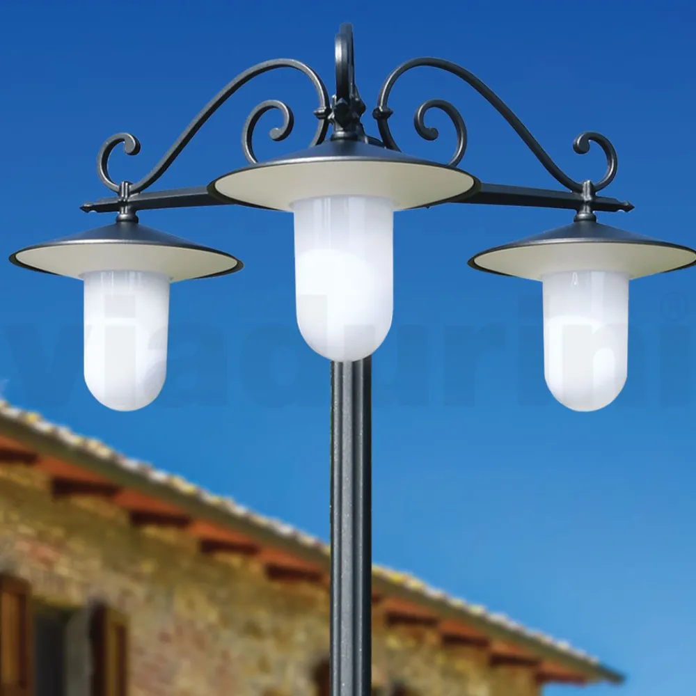 Viadurini Lighting Gartenlampion-Straßenlampe im Vintage-Stil mit 3 Lichtern aus grauem Aluminium, hergestellt in Italien – Belen