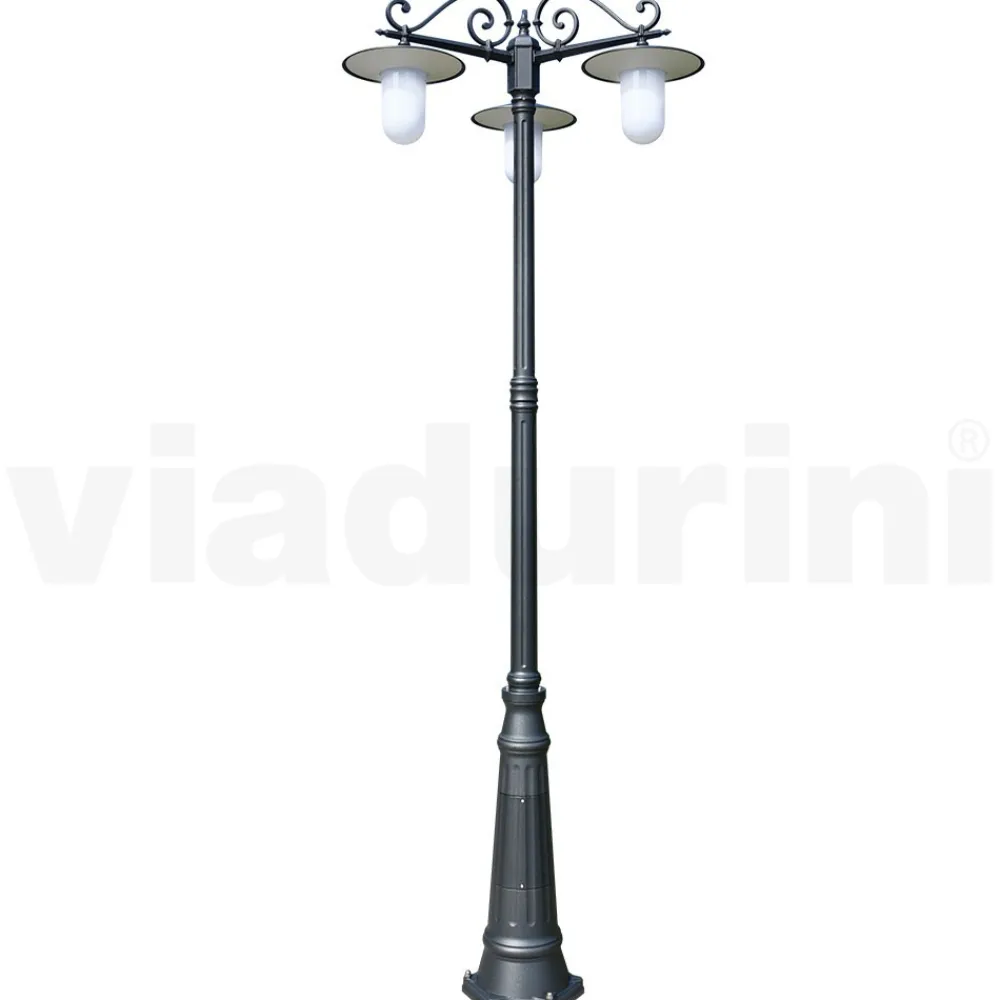Viadurini Lighting Gartenlampion-Straßenlampe im Vintage-Stil mit 3 Lichtern aus grauem Aluminium, hergestellt in Italien – Belen