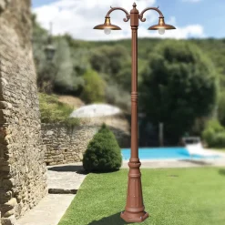 Viadurini Lighting Gartenlampion-Straßenlaterne im Vintage-Stil, 2 Lichter, aus Aluminium und Messing, hergestellt in Italien – Adela