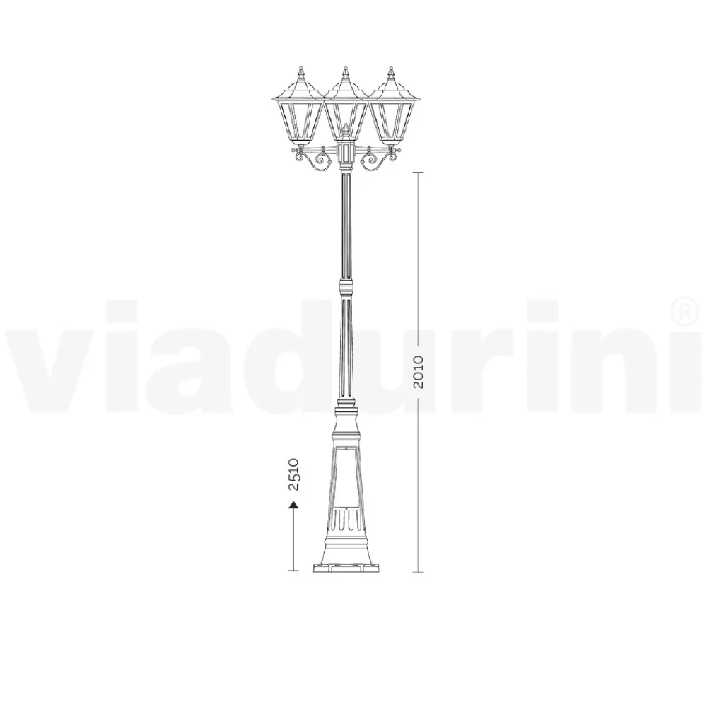 Viadurini Lighting Gartenlampion-Straßenlaterne im Vintage-Stil mit 3 Lichtern aus Aluminium und Glas, hergestellt in Italien – Terella