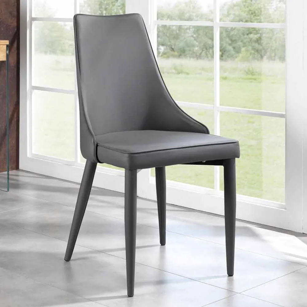 Viadurini Living Moderne Stühle-Stuhl in modernem Design mit Bezug aus grauem Kunstleder 4 Stück - Carolina