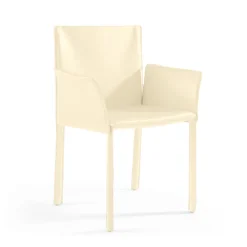 Viadurini Living Design Stühle-Stuhl mit Armlehnen, gepolstert mit elfenbeinfarbenem Leder, hergestellt in Italien – Schale