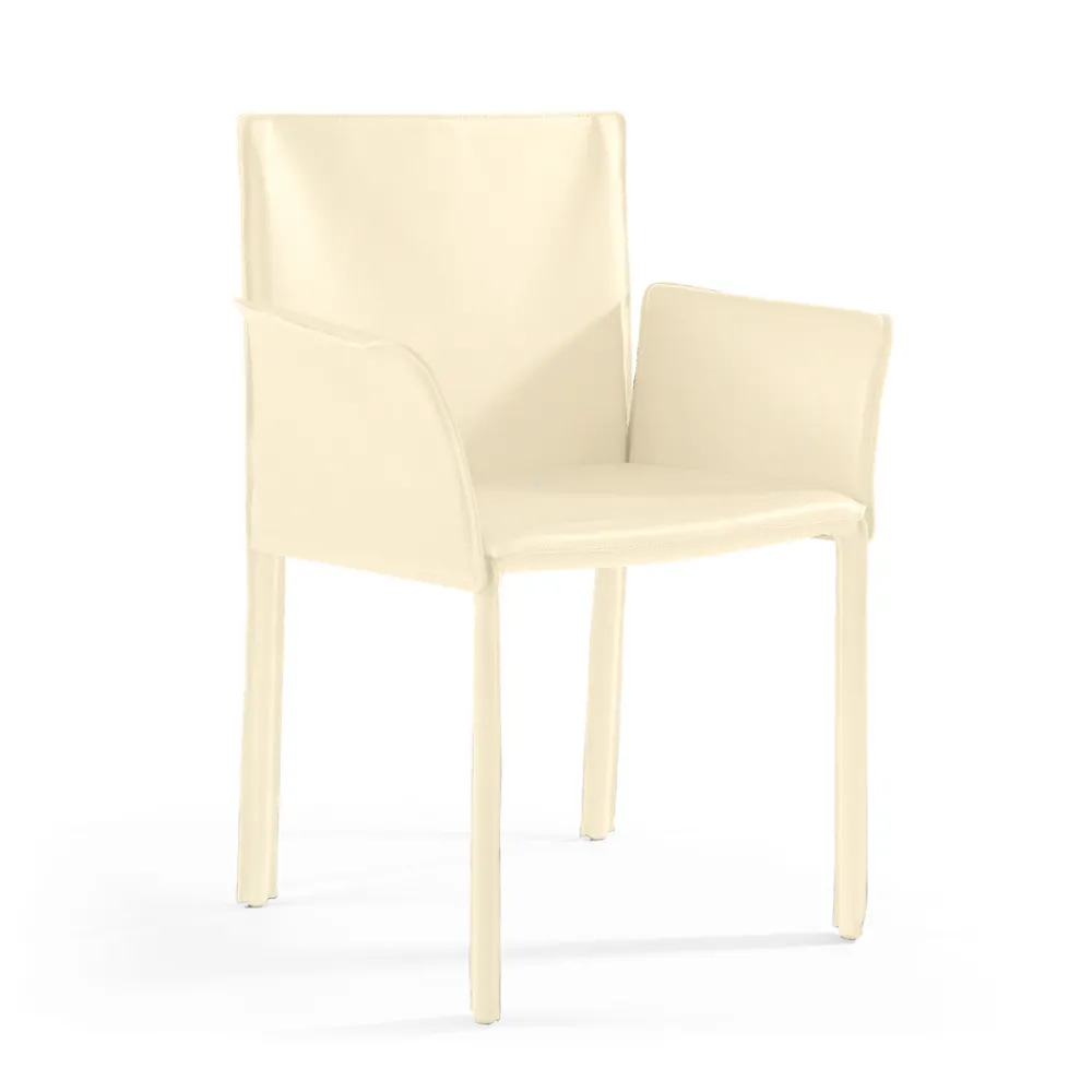 Viadurini Living Design Stühle-Stuhl mit Armlehnen, gepolstert mit elfenbeinfarbenem Leder, hergestellt in Italien – Schale