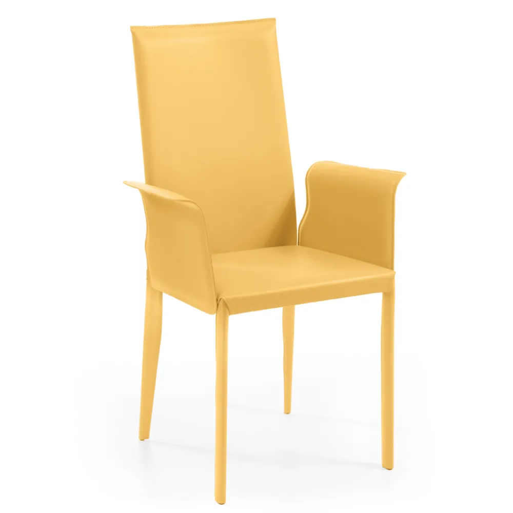 Viadurini Living Design Stühle-Stuhl mit Armlehnen und hoher Rückenlehne aus Leder, hergestellt in Italien – Lenkräder