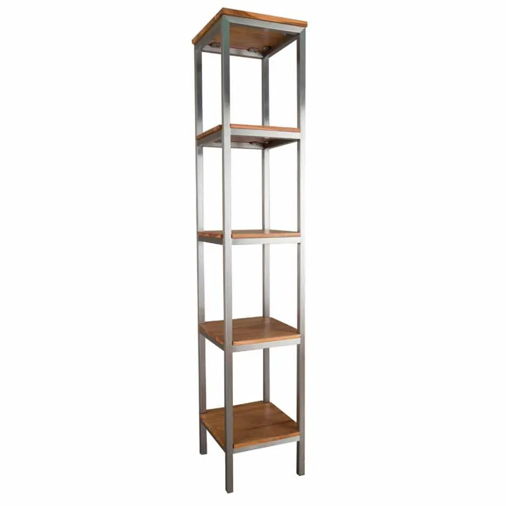 Viadurini Bathroom Badmöbel Stehend-Säulen-Badezimmerschrank aus Teakholz und Stahl mit 4 offenen Regalen - Tamburino