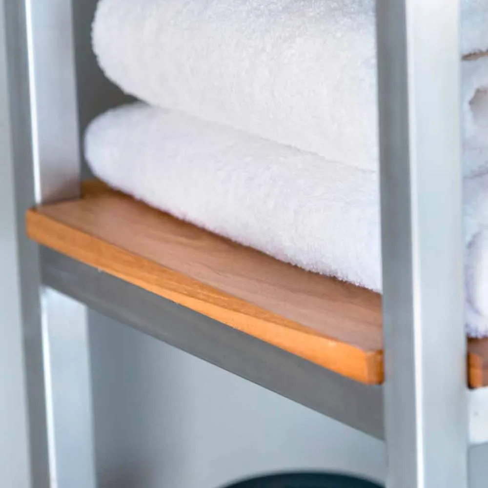 Viadurini Bathroom Badmöbel Stehend-Säulen-Badezimmerschrank aus Teakholz und Stahl mit 4 offenen Regalen - Tamburino