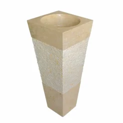 Viadurini Bathroom Steinwaschbecken-Säulenwaschbecken aus beigefarbigen Naturstein Pyramidenform Nias