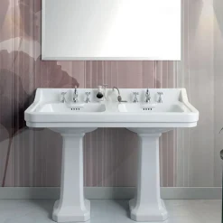 Viadurini Bathroom Keramikwaschbecken-Säulenwaschbecken aus Keramik mit Doppelwaschbecken L 125 cm - Wollie