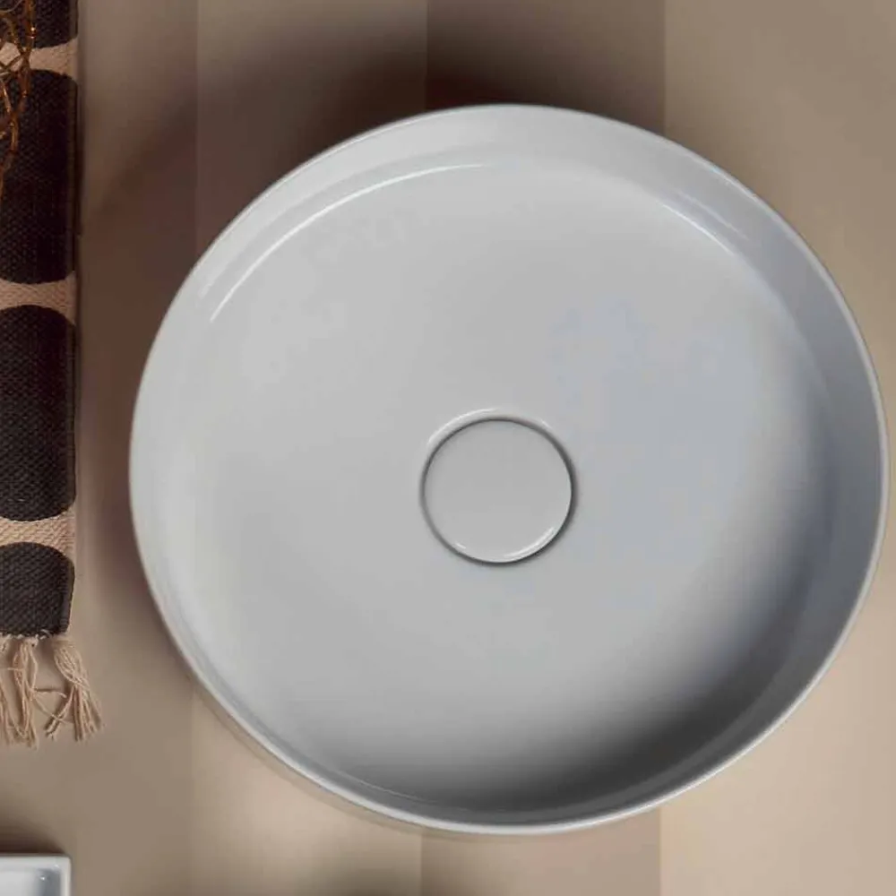 Viadurini Bathroom Farbige Waschbecken-Sun Circle modernes Aufsatzwaschbecken aus Keramik, rund, Durchmesser 40 cm