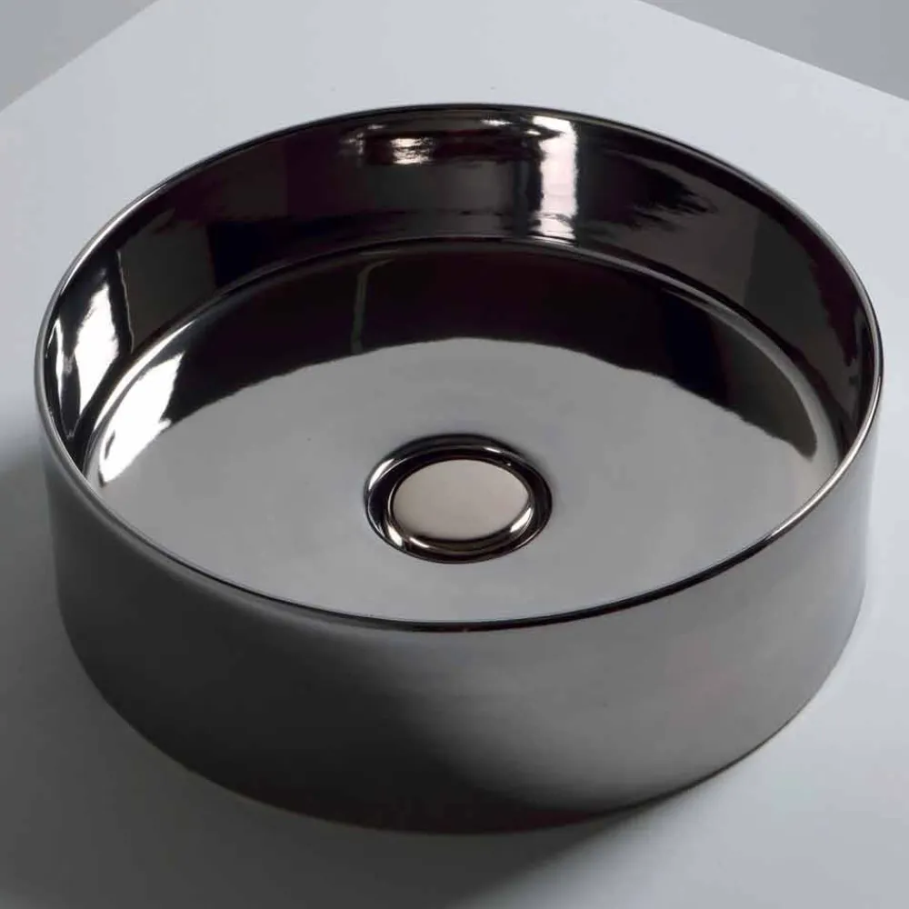 Viadurini Bathroom Farbige Waschbecken-Sun Circle modernes Aufsatzwaschbecken aus Keramik, rund, Durchmesser 40 cm