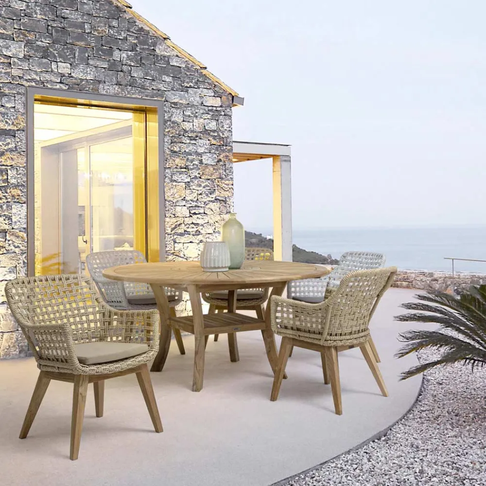 Viadurini in the Garden Gartentische Aus Teakholz-Teak-Außentisch mit drehbarer Mittelplatte, Homemotion - Dimitris