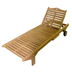 Viadurini in the Garden Sonnenliegen-Teak-Gartenliege mit abnehmbarem Tisch und Rädern - Oasi