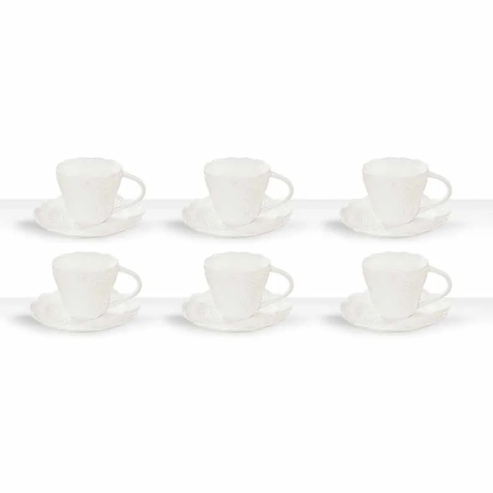 Viadurini Kitchen Tee Set Und Kaffee Set-Teetassen aus weißem Porzellan 6 Stück Shabby Design - Rafiki