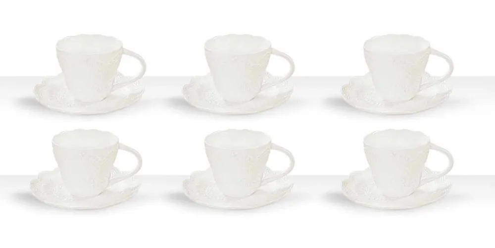 Viadurini Kitchen Tee Set Und Kaffee Set-Teetassen aus weißem Porzellan 6 Stück Shabby Design - Rafiki