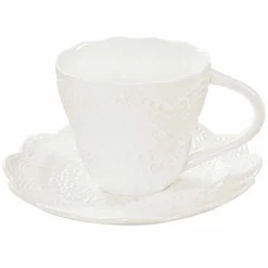 Viadurini Kitchen Tee Set Und Kaffee Set-Teetassen aus weißem Porzellan 6 Stück Shabby Design - Rafiki