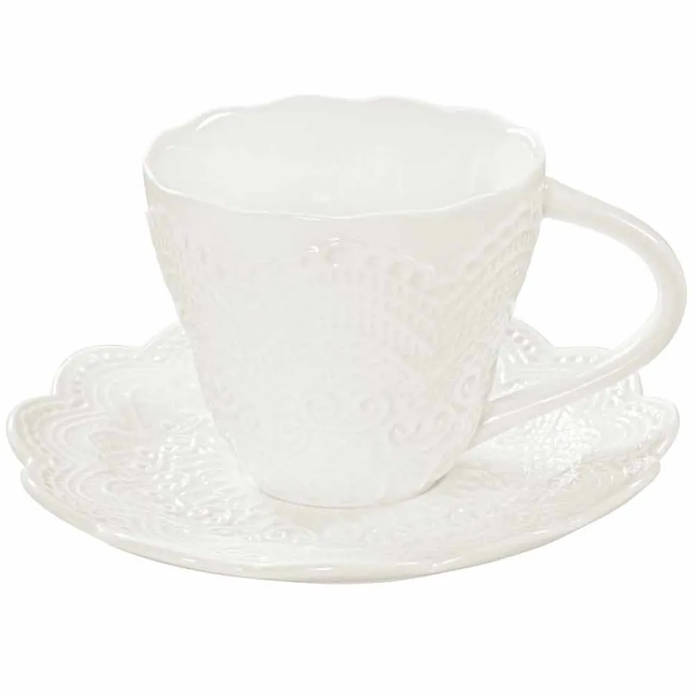 Viadurini Kitchen Tee Set Und Kaffee Set-Teetassen aus weißem Porzellan 6 Stück Shabby Design - Rafiki