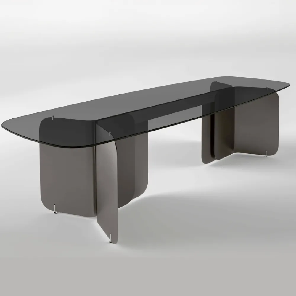 Viadurini Living Esstische-Tisch mit geformter Glasplatte und gebogenem Metallfuß - Piacere