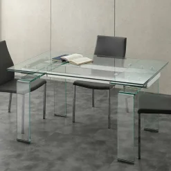 Viadurini Living Ausziehbare Esstische-Tisch mit Hartglas Tischplatte ausziehbar in modernem Design Lord