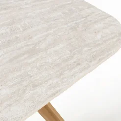 Viadurini in the Garden Gartentische Fest|Gartentische Aus Teakholz-Tisch mit Holzsockel und Keramikplatte aus Travertino Chiaro - Infinity