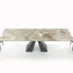 Viadurini Living Ausziehbare Esstische-Tisch mit integrierten Verlängerungen und Untergestell aus Nerzstahl, hergestellt in Italien – Dalmatiner