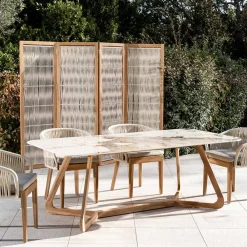 Viadurini Living Gartentische Fest|Gartentische Aus Teakholz-Tisch mit Keramikplatte und Untergestell aus massivem Teakholz, hergestellt in Italien – Bluse