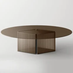 Viadurini Living Esstisch Oval|Esstische-Tisch mit ovaler Glasplatte und Sockel aus geschmolzenem Glas und Metall - Foglietto