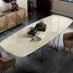 Viadurini Living Esstische-Tisch mit tonnenförmiger Keramikplatte und Stahlsockel Made in Italy - Ezzellino