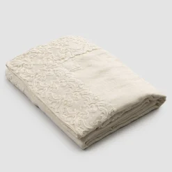 Viadurini Textile Tischdecken-Tischdecke aus weißem Leinen oder Butter mit rechteckigem Farnese-Spitzendesign - Kippel