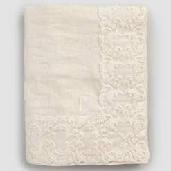 Viadurini Textile Tischdecken-Tischdecke aus weißem Leinen oder Butter mit rechteckigem Farnese-Spitzendesign - Kippel