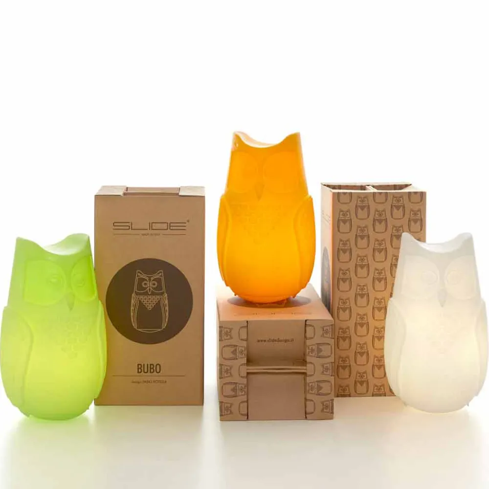 SLIDE Design Tischlampen-Tischfarbene Eulenlampe Bubo, hergestellt in Italien