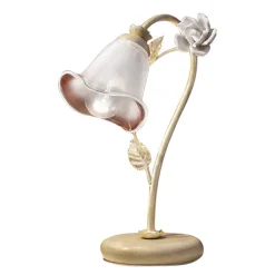 Ferroluce Vintage Tischlampen-Tischlampe aus Eisen und Glas mit Rose aus Keramik - Siena