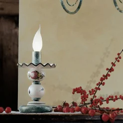 Ferroluce Vintage Tischlampen-Tischlampe aus handverzierter Keramik und antikem Messing - Sanremo