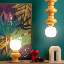 Ferroluce Moderne Tischlampen-Tischlampe aus Keramik und Glas, hergestellt in Italien – Copacabana