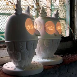 Viadurini Lighting Design Tischlampen-Tischlampe aus mattweißer Keramik 2 Lichter Modernes Design Eule - Eule