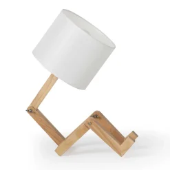 Viadurini Lighting Moderne Tischlampen-Tischlampe aus Naturholz mit Lampenschirm aus weißem - blauem Leinen