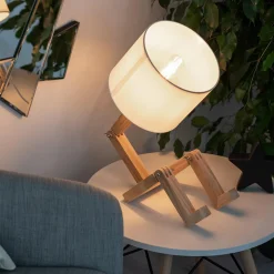 Viadurini Lighting Moderne Tischlampen-Tischlampe aus Naturholz mit Lampenschirm aus weißem - blauem Leinen