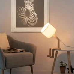 Viadurini Lighting Moderne Tischlampen-Tischlampe aus Naturholz mit Lampenschirm aus weißem - blauem Leinen