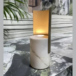 Viadurini Lighting Design Tischlampen-Tischlampe aus Paonazzo-Marmor und Metall Made in Italy - Azumane