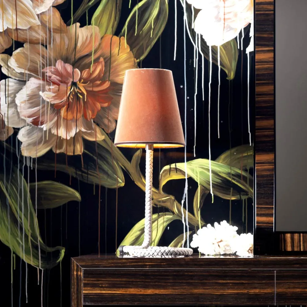 Grilli Design Tischlampen-Tischlampe aus Stoff und Leder Snake in Italien hergestellt