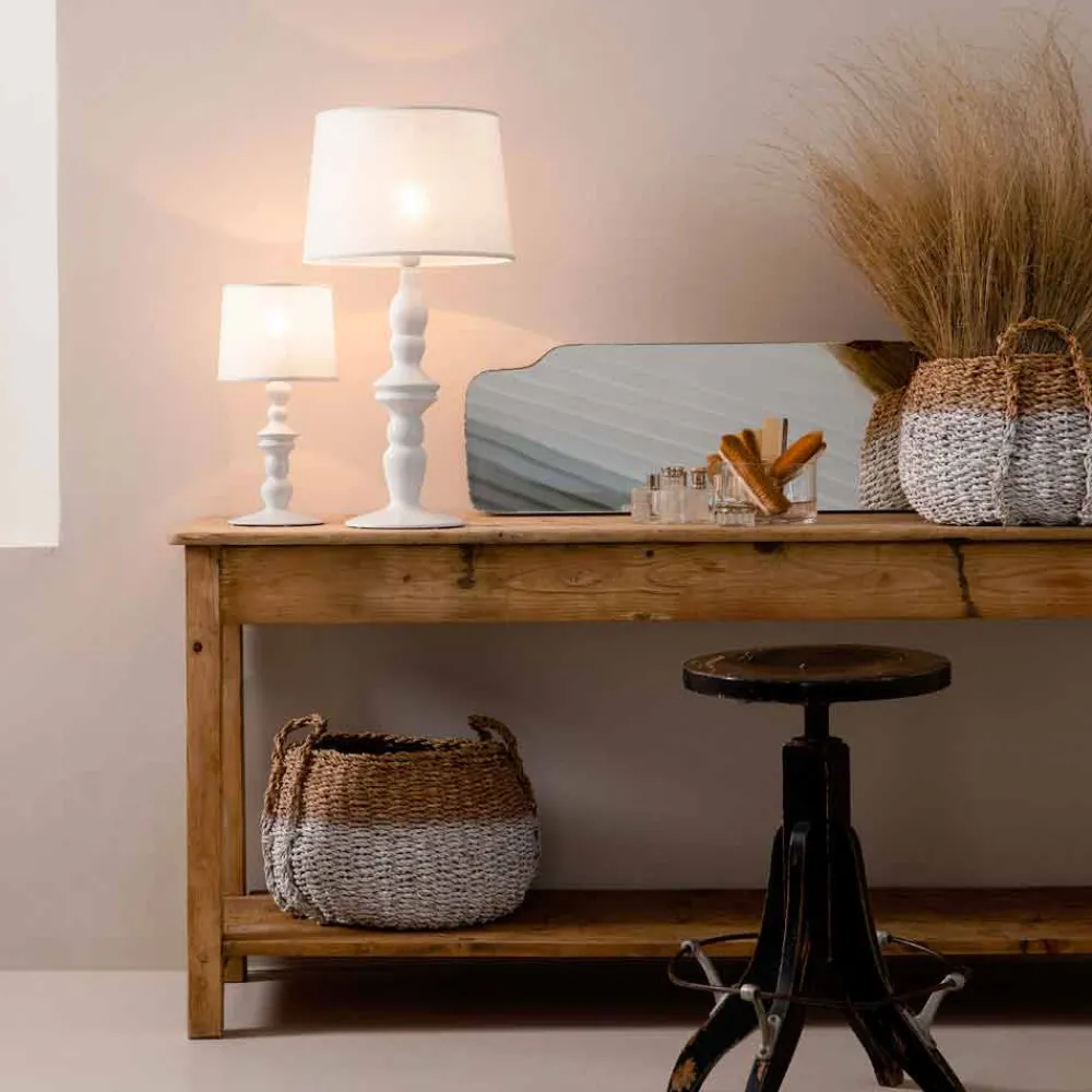 Viadurini Lighting Design Tischlampen-Tischlampe aus weißem Keramik- und Leinenlampenschirm 2 Abmessungen - Cadabra