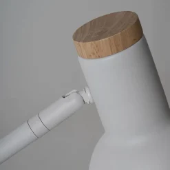 Viadurini Lighting Moderne Tischlampen-Tischlampe aus weißem Metall mit Naturholzdetails - Anya