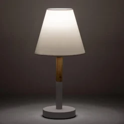 Viadurini Lighting Moderne Tischlampen-Tischlampe aus weißem Metall und Holz mit Lampenschirm aus Segeltuch - Sannah