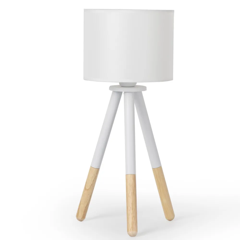 Viadurini Lighting Moderne Tischlampen-Tischlampe aus weißem Segeltuch mit Metall- und Holzstruktur - Fiona