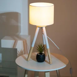 Viadurini Lighting Moderne Tischlampen-Tischlampe aus weißem Segeltuch mit Metall- und Holzstruktur - Fiona