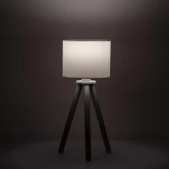 Viadurini Lighting Moderne Tischlampen-Tischlampe aus weißem Segeltuch mit Metall- und Holzstruktur - Fiona