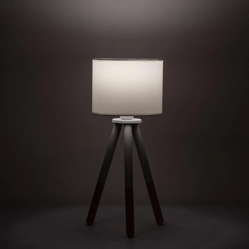 Viadurini Lighting Moderne Tischlampen-Tischlampe aus weißem Segeltuch mit Metall- und Holzstruktur - Fiona