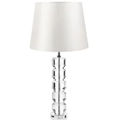 Viadurini Lighting Klassische Tischlampen-Tischlampe mit Kristallsockel und zylindrischem Lampenschirm aus Stoff - Crocca